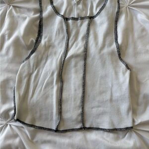 Garage White Ribbed Tank with Black Contrast Stitching